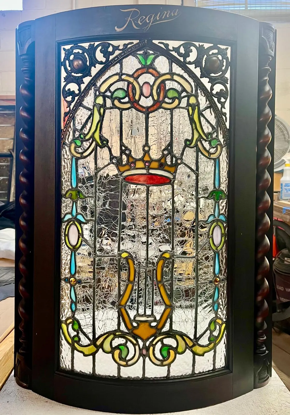 Regina Music Box — Stained Glass Restoration — detail 2